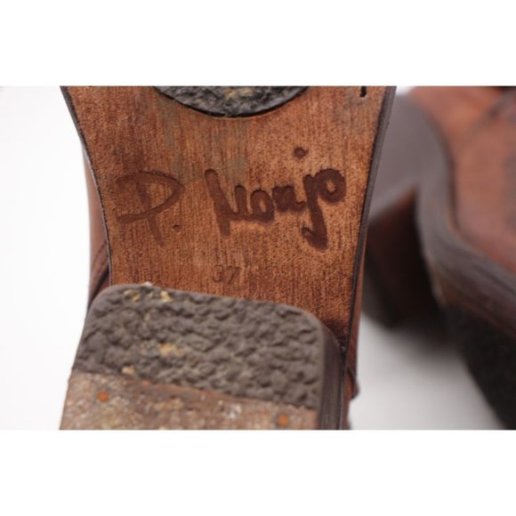 P Monjo Women's Size EU 37 Heeled Leather Boot Shoe Brown Buckle Strap - Picture 9 of 11